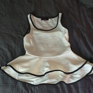 Annabelle Cream Petlum Top with Black Accent Piping